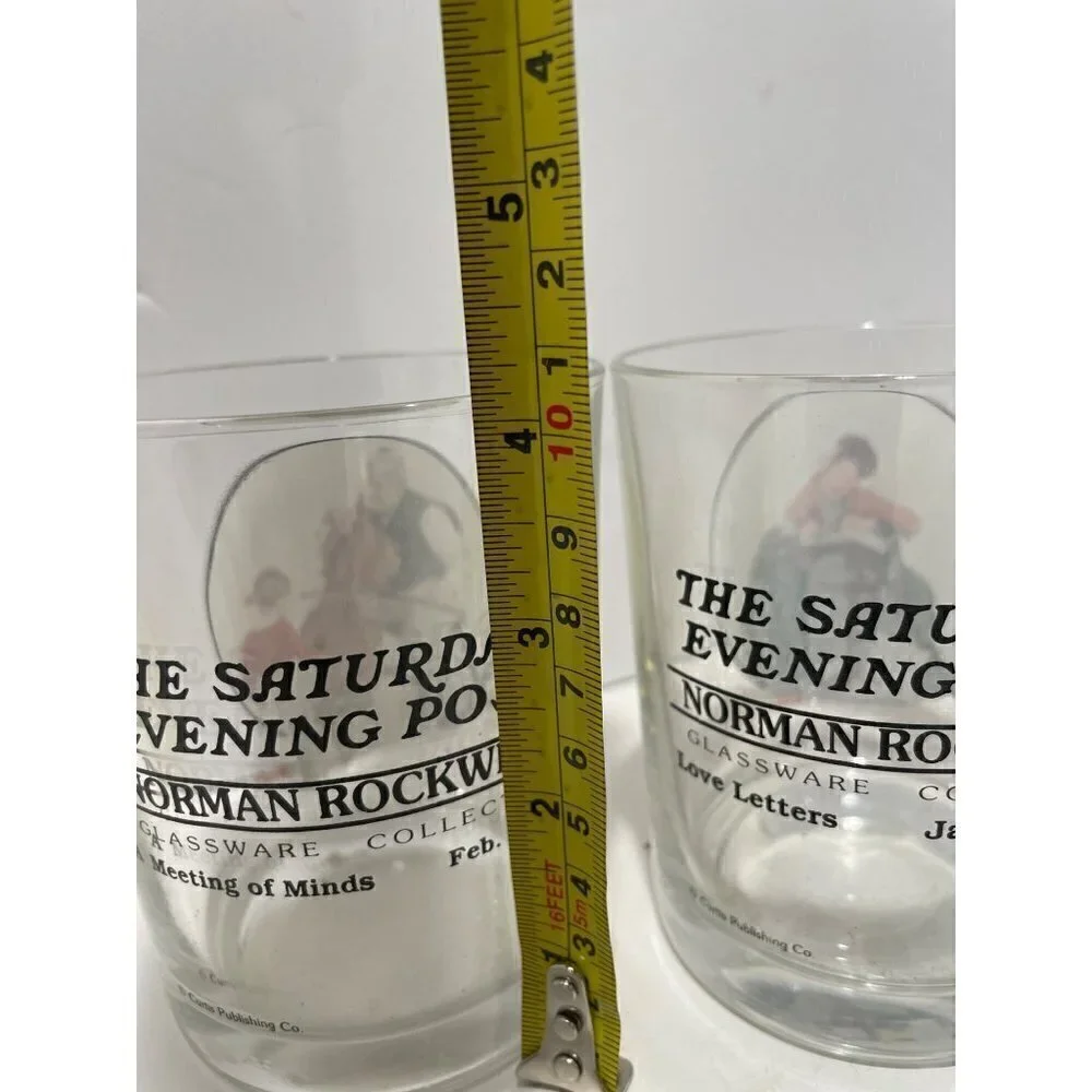 Vintage THE SATURDAY EVENING POST NORMAL ROCKWELL 4 GLASS SET COLLECTION